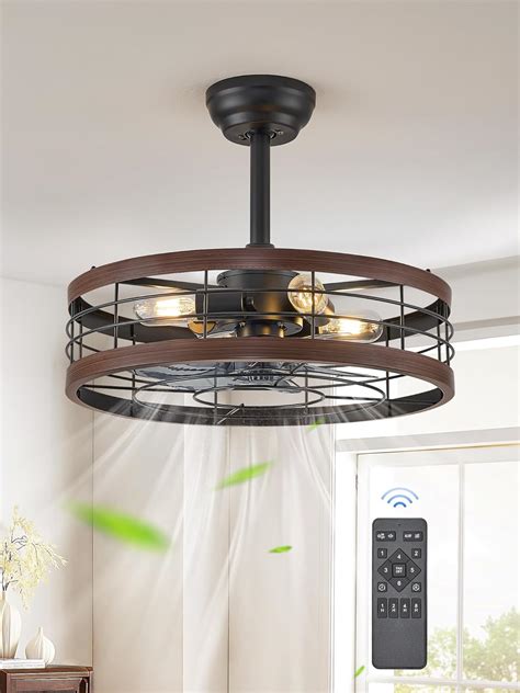 lediary   fandelier caged ceiling fan  light bladeless