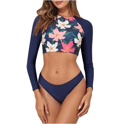 WREESH Womens Rash Guard Bathing Suits Long Sleeve New Fashion Split Swimsuit Casual Bikini