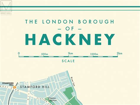 hackney london borough retro map giclee print mike hall maps