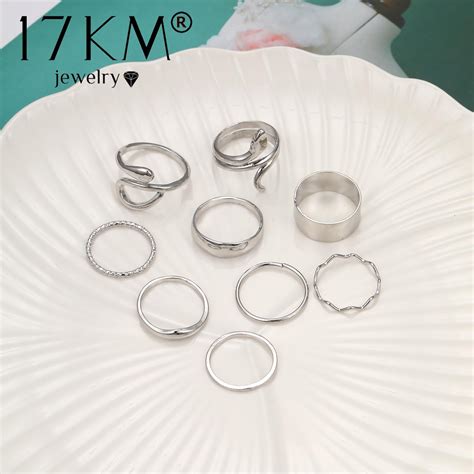 Silver Kunckle Rings Set For Women 19 Pcs Stackable