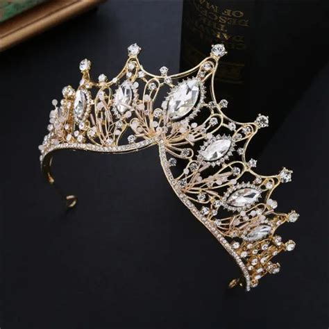 Chic Beautiful Gold Tiara Earrings Necklace Beading Rhinestone