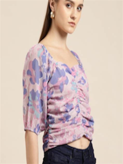 Buy Her By Invictus Ruched Floral Print Sweetheart Neck Puff Sleeves