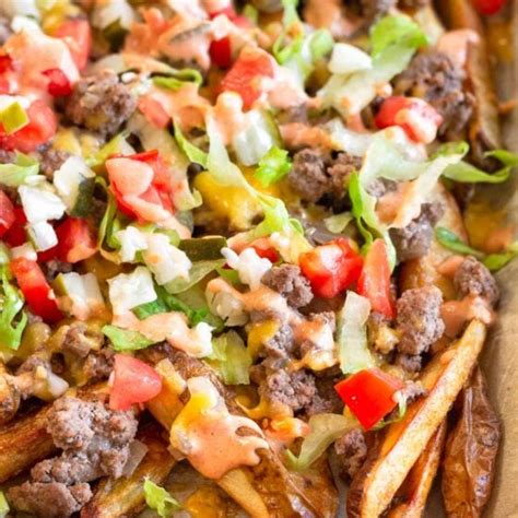 Delicious Cheeseburger Fries W Special Sauce Dressing Eat The Gains