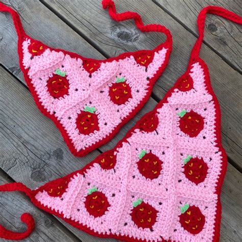 Crochet Strawberry Bikini Top Pdf Pattern Only Etsy