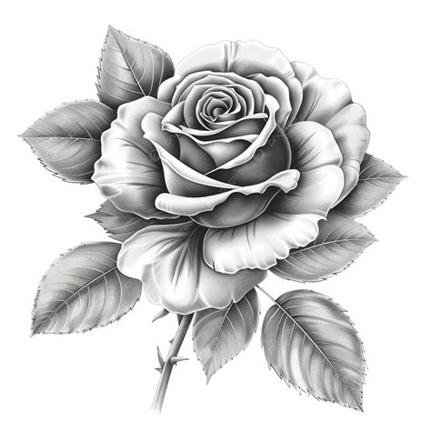 Black And White Rose With Leaves, Rose, Flower, Nature PNG Transparent
