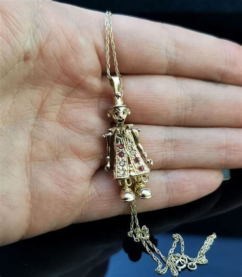 Vintage 9 Karat Yellow Gold Clown Pendant Trace Link Necklace