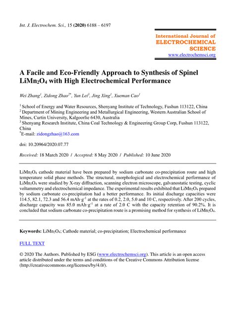 PDF A Facile And Eco Friendly Approach To Synthesis Of Spinel LiMn2O4