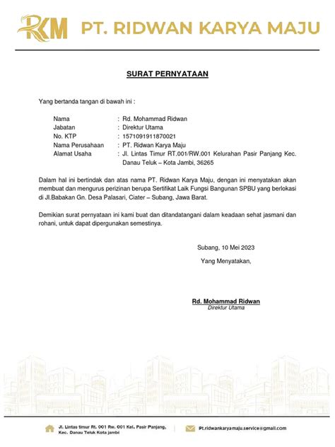 Pt Ridwan Karya Maju Surat Pernyataan 2 Pdf