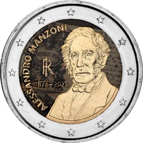 2 Euro Italien 2023 Alessandro Manzoni Coloriert Mit Farbe