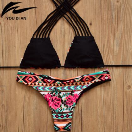 Cute Geometric Polyline Rose Colorful Two Sides Wear Print Bikini