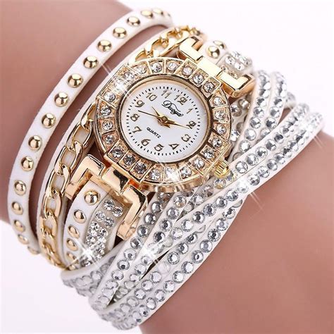 Stainless Steel Floral Crystal Studded Wrap Bracelet Watch - Ancient ...