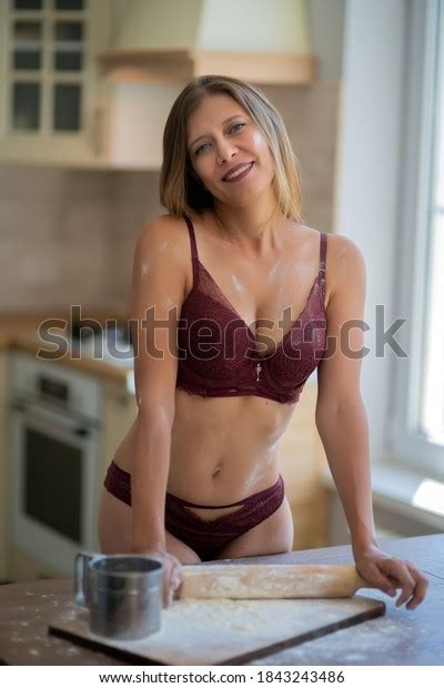 Beautiful Sexy Woman Lingerie Kitchen Home Stock Photo Edit Now