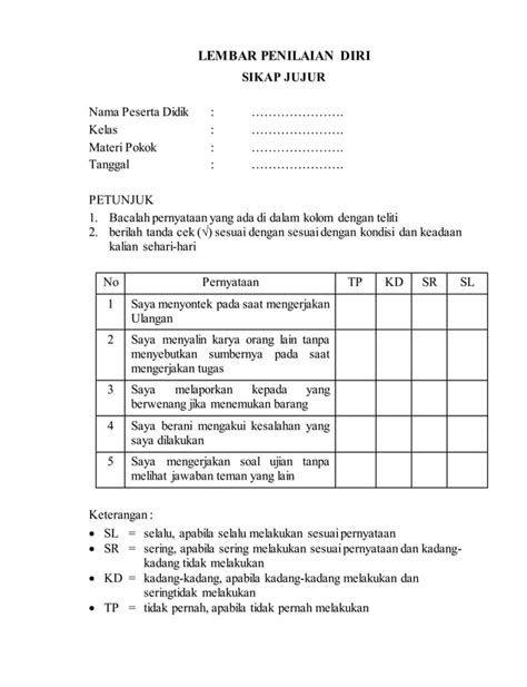 Instrumen Lembar Penilaian Diri Sikap PDF