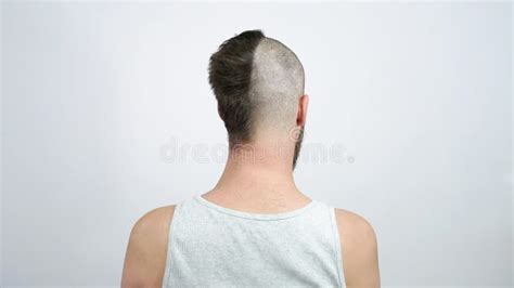 Half Shaved Gay Touching His Bald Head In The Mirror Barber Shop Stock Footage Video Of Hair