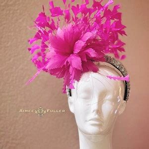 Kentucky Derby Hat Fascinator Black Silver Jeweled Headband Fancy Feather Hat Hot Pink Fuchsia