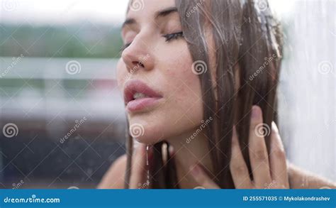 Slender Woman Bathes In The Shower Slow Motion Stock Video Video Of Bikini Body