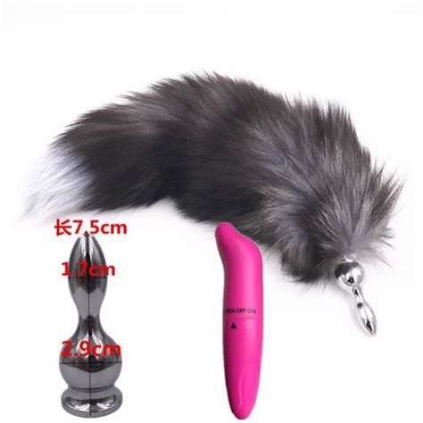 Vibromasseur et Plug Anal blanc et queue de renard 2 pièces lot jouet sexuel pour femmes et