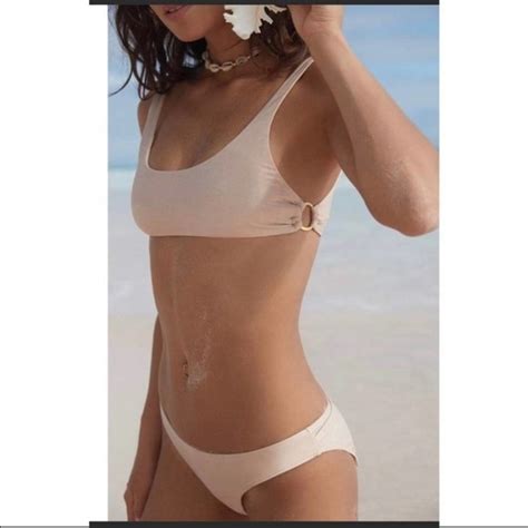 Pilyq Swim Pilyq Metallic Shimmery Cream Bikini Top Sz S Poshmark