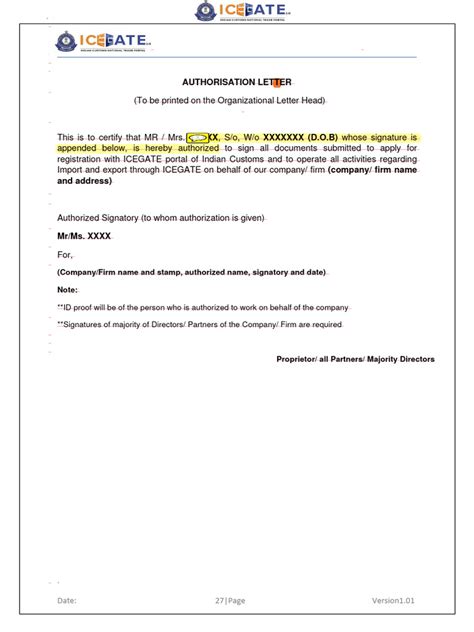 Authorisation Letter New Format Icegate Ad Code Pdf
