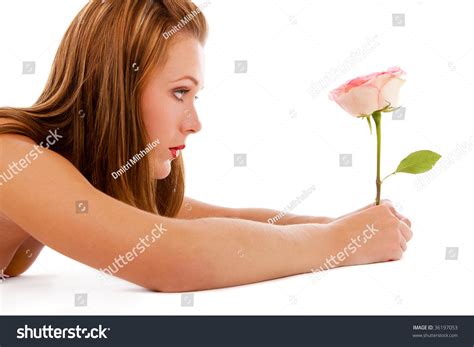 Nude Girl Looking Beautiful Rose Stock Photo 36197053 Shutterstock