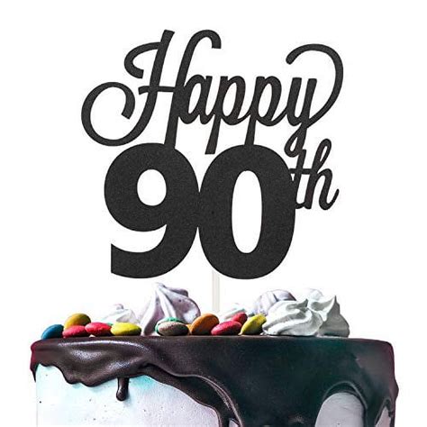 LINGTEER Happy 90th Birthday Black Cake Topper - Cheers to 90th ...