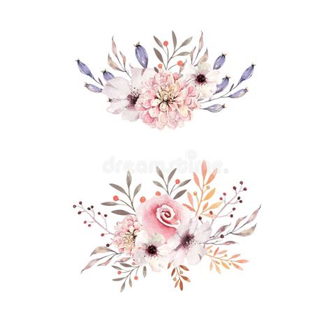 Satz Aquarell Boho Blumensträuße Böhmischer Natürlicher Rahmen Des