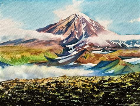 Камчатка. Корякский вулкан. Акварель. Картина акварелью на заказ в ...