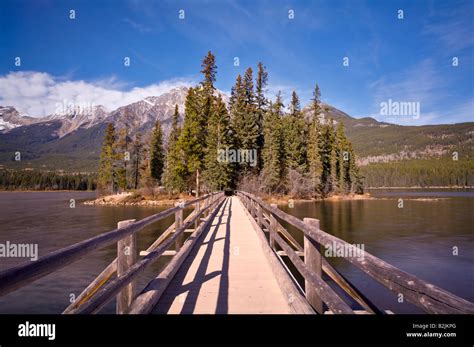 Pyramid Island Bridge At Pyramid Lake Jasper National Park Alberta