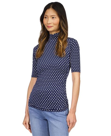 Michael Kors Womens Dot Print Ruched Mock Neck Top Macys