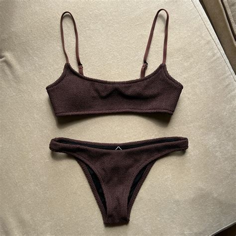 Rhythm Chocolate Brown Crinkle Bikini Set Size Depop