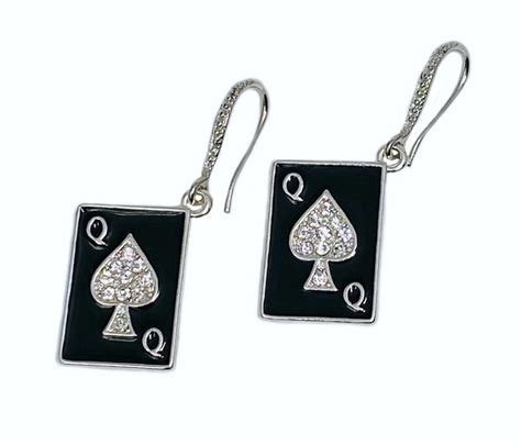 Queen Of Spades Card Rhinestone Drop Earrings Hotwife Qos Etsy