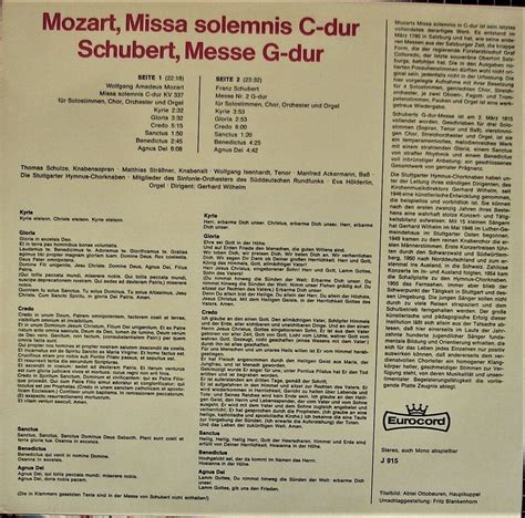 Mozart Missa Solemnis Schubert Messe F Dur Wilhelm Ebay