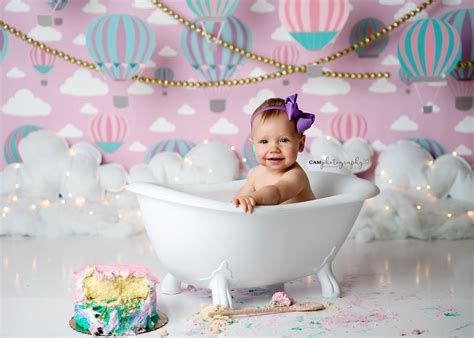 Hot Air Balloon First Birthday Cake Smash Photoshoot