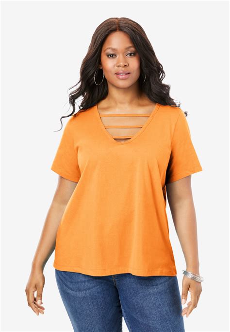 Lattice V Neck Ultimate Tee Plus Size Outfits Plus Size Tees Knit Top