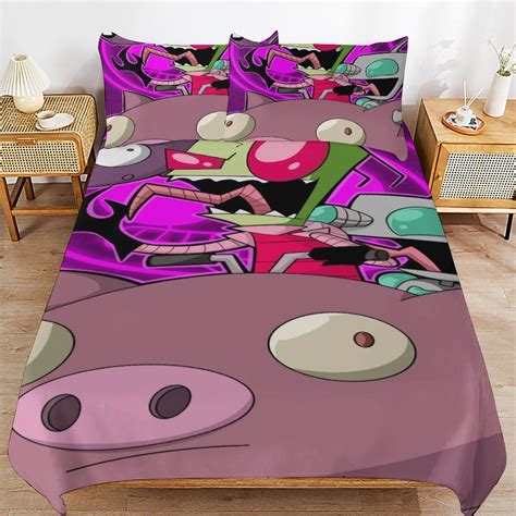 Invader Zim Duvet Cover 3 Piece Bedding Set Teen Comforter Cover Set Super Soft 3d Duvet Cover