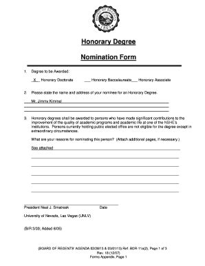 Fillable Online System Nevada Honorary Degree Nomination Form NSHE