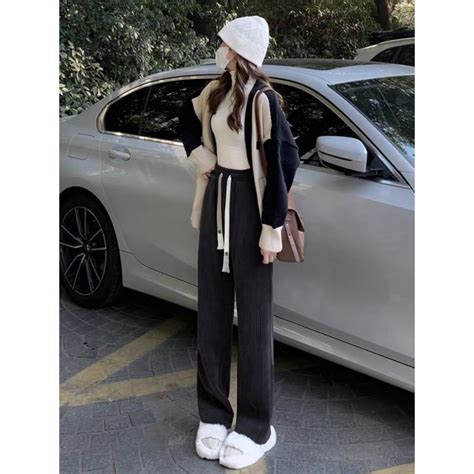 Quần nỉ ống rộng nữ nam chất nhung tăm dáng xuông Peach Chan Unisex cạp chun có dây rút QN Hot