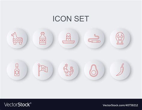 Set Line Hot Chili Pepper Pod Tabasco Sauce Vector Image