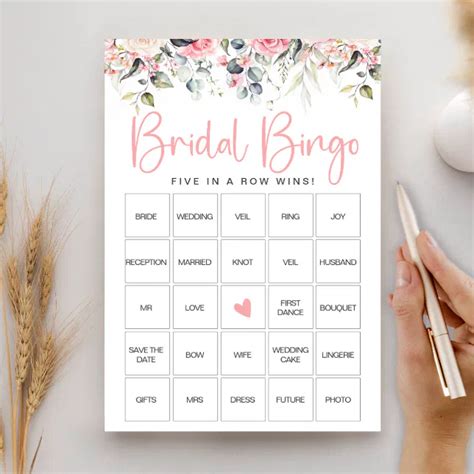 Blush Floral Bridal Shower Bingo Game Card Zazzle