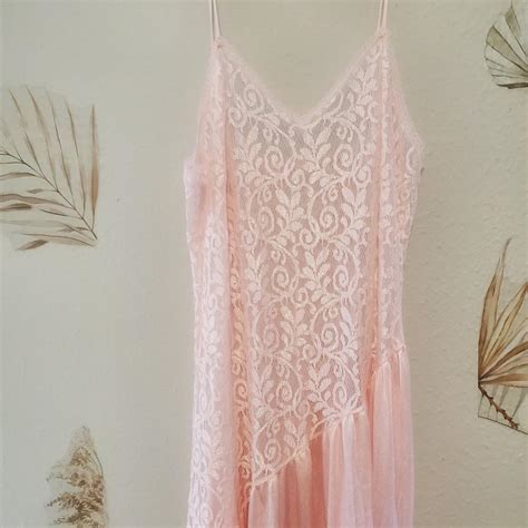 VINTAGE PINK S MAXI SLIP LINGERIE DRESS WITH Depop
