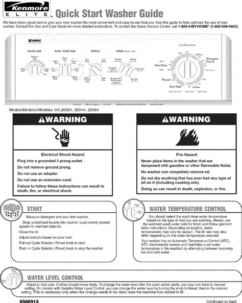 Kenmore Elite 11026924503 User Manual RESIDENTIAL WASHERS Manuals And