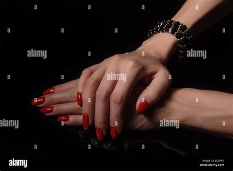 Luxury Female Hands With Red Manicure Stock Photo Alamy