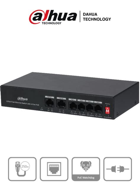Switch de 6 Puertos con 4 Poe Dahua PFS3006-4ET-36 36 Watts