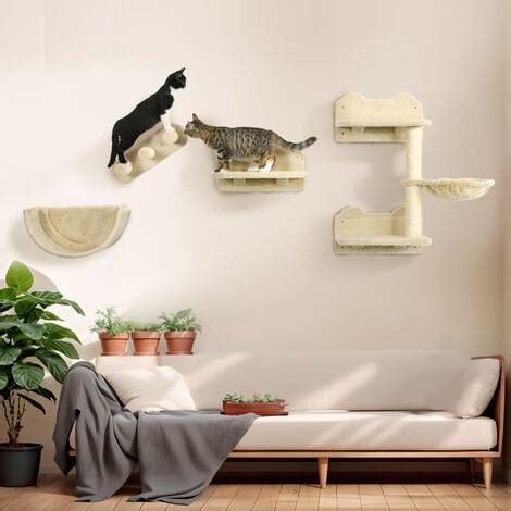 PawHut 4PCs Wall Mounted Cat Tree Cat Wall Shelves Climbing Shelf