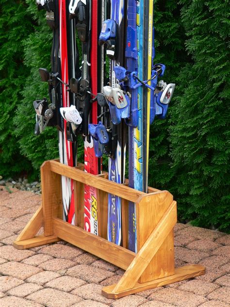 Wooden Ski Freestanding Rack For 4 Pairs Of Skis Ski Holder Etsy