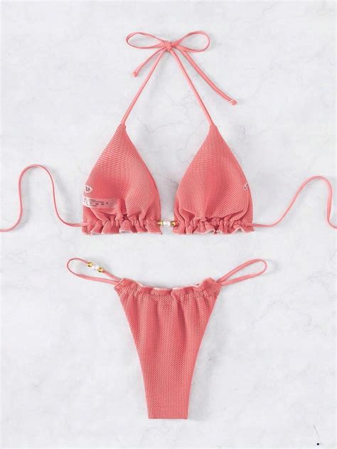 Wi Zanie Zdobienie Per Y Vqq Nf S Shein R Owy Komplet Bikini Ceny I Opinie Ceneo Pl