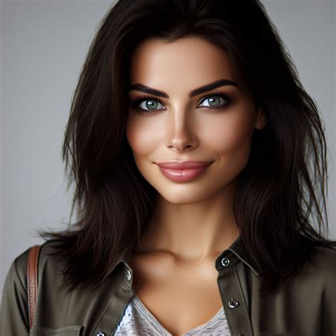 Captivating Brunette Woman In Trendy Casual Clothes AI Art Generator