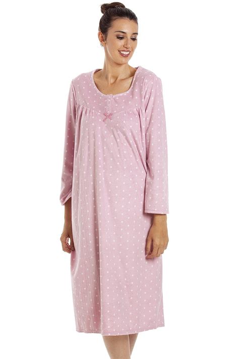 Camille Classic Long Sleeve Pink Polka Dot Fleece Nightdresses Camille From Camille Lingerie UK