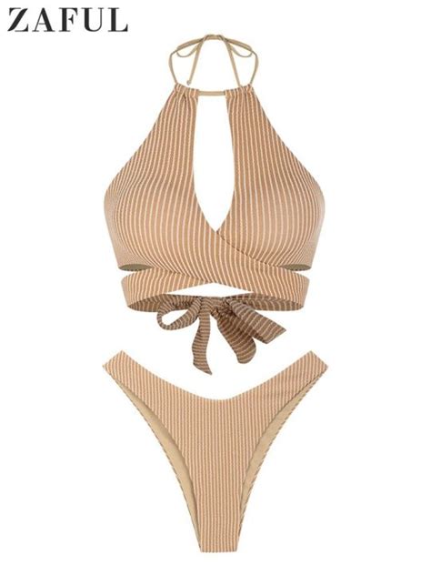 ZAFUL Sexy Cute Cutout Halter Bikini Swimsuit Set Women Criss Cross Bathing Suit Warp Two Piece