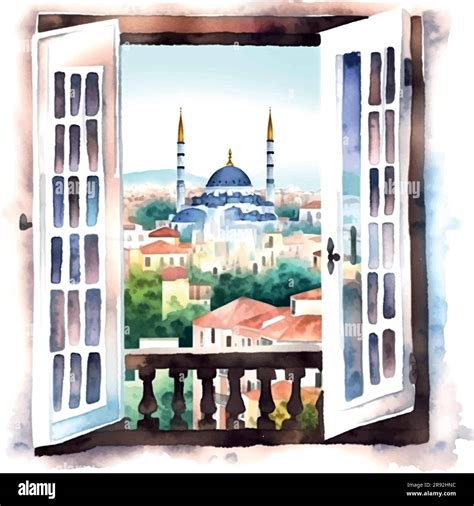 Beautiful Islamic Illustration With Colorful View Of Istanbul